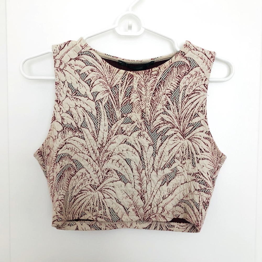 Pink and Beige Palm Crop Top